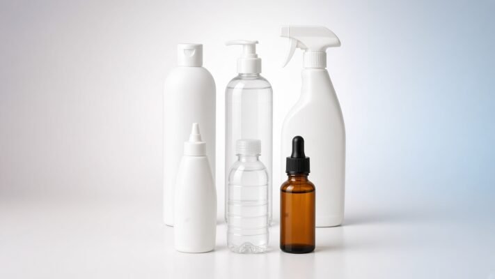 Range of custom plastic bottles UK: round cosmetic, pump, trigger spray, squeeze, beverage and dropper bottles